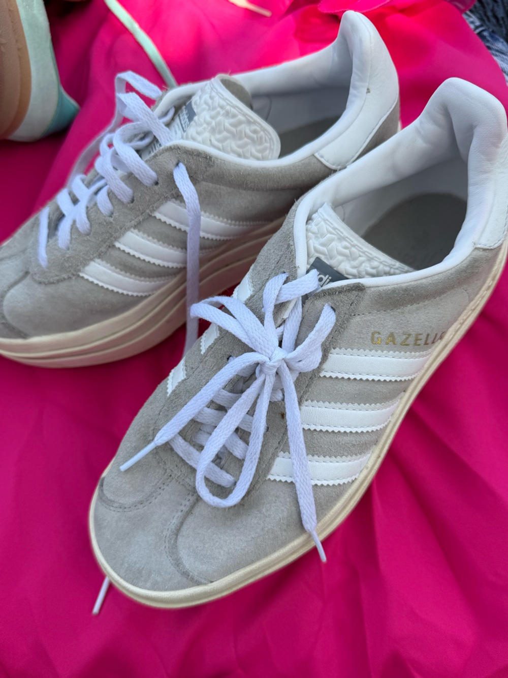 Adidas Gazelle Women's Bold Suede Sneakers in Light Gray and White